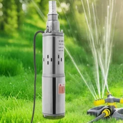 Nedsænkelig dybbrøndspumpe - 12V solpumpe - 180 W - Løftehøjde 30 m - Rustfrit stål - Vanding & have - EU-stik