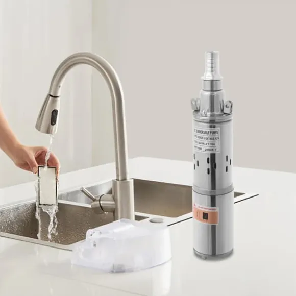 Nedsænkelig dybbrøndspumpe - 12V solpumpe - 180 W - Løftehøjde 30 m - Rustfrit stål - Vanding & have - EU-stik