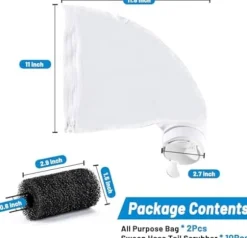 OBOSOE 2 Nylon Pool Filter Poser med Lynlås + 10 Sort Sponge Filter Dele - Reservedele til Polaris 280/480 Pool Robot