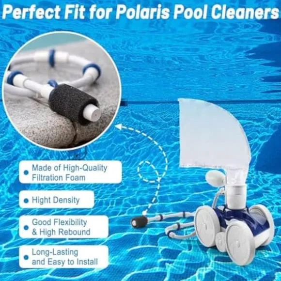 OBOSOE 2 Nylon Pool Filter Poser med Lynlås + 10 Sort Sponge Filter Dele - Reservedele til Polaris 280/480 Pool Robot