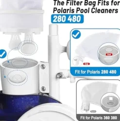 OBOSOE 2 Nylon Pool Filter Poser med Lynlås + 10 Sort Sponge Filter Dele - Reservedele til Polaris 280/480 Pool Robot
