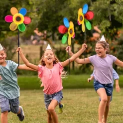 OBOSOE 4 stk Havepinde - Glitter Solsikke Vindklokke, Plastik Regnbue Vindhjul, DIY Vindmølle til Have, Altan & Udendørs Dekoration