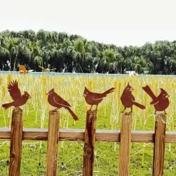 OBOSOE 5 stk Rust Bird Detaljer – Metal Havedekoration, Udendørs Ornamenter & Stor Havekunst | Perfekt gave