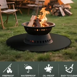 OBOSOE bålmåtte til solo-komfurbål – 60 cm rund grillmåtte, brandsikker, vandafvisende og olieafvisende