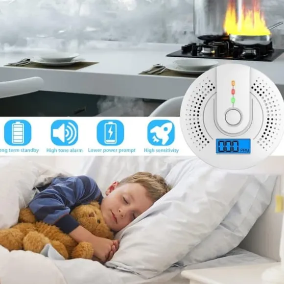 OBOSOE bærbar kuliltedetektor – Digital LCD-skærm og hørbar alarm, rejsealarm, hvid