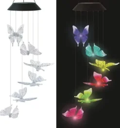 OBOSOE Butterfly Solar Powered Wind Chime – Farverig LED-belysning, IP44 vandtæt dekoration til have og terrasse