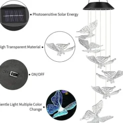 OBOSOE Butterfly Solar Powered Wind Chime – Farverig LED-belysning, IP44 vandtæt dekoration til have og terrasse
