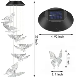 OBOSOE Butterfly Solar Powered Wind Chime – Farverig LED-belysning, IP44 vandtæt dekoration til have og terrasse