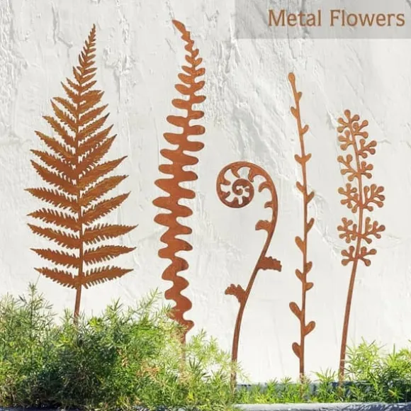 OBOSOE dekorative metalhavestøtter - Bregneplantestøtte metalblomster til udendørs havedekoration