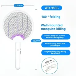 OBOSOE elektrisk fluesmækker 2-i-1 – Foldbar myggefælde og insektdræber med lampe, USB genopladelig