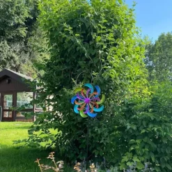 OBOSOE Farverig Vindklokke 124 x 30 cm – Roterende Vindmølle Havedekoration Vindmølle