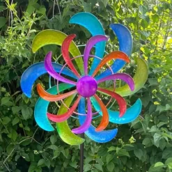 OBOSOE Farverig Vindklokke 124 x 30 cm – Roterende Vindmølle Havedekoration Vindmølle