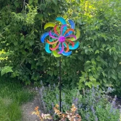 OBOSOE Farverig Vindklokke 124 x 30 cm – Roterende Vindmølle Havedekoration Vindmølle