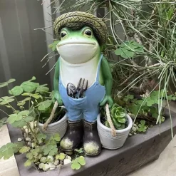 OBOSOE Frøstatue til Havedekoration - Antik Holding Blomsterpotter Til Gårdsdekoration - Dyr Samlerobjekt og Installerbar Håndværksharpiks