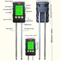 OBOSOE 6-i-1 digital jordtester – LCD-skærm med baggrundsbelysning, måler fugtighed, pH, temperatur, sollys, fugtighed, næringsstoffer