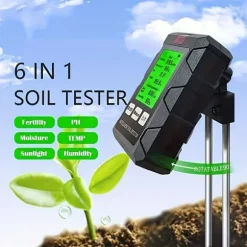 OBOSOE 6-i-1 digital jordtester – LCD-skærm med baggrundsbelysning, måler fugtighed, pH, temperatur, sollys, fugtighed, næringsstoffer