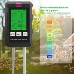 OBOSOE 6-i-1 digital jordtester – LCD-skærm med baggrundsbelysning, måler fugtighed, pH, temperatur, sollys, fugtighed, næringsstoffer