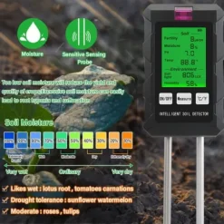 OBOSOE 6-i-1 digital jordtester – LCD-skærm med baggrundsbelysning, måler fugtighed, pH, temperatur, sollys, fugtighed, næringsstoffer