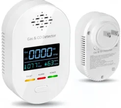 OBOSOE 4-i-1 gas- og kuliltedetektor med temperatur- og fugtighedsdisplay – vægstik og bærbar til hjemmet, rejser, campingvogne