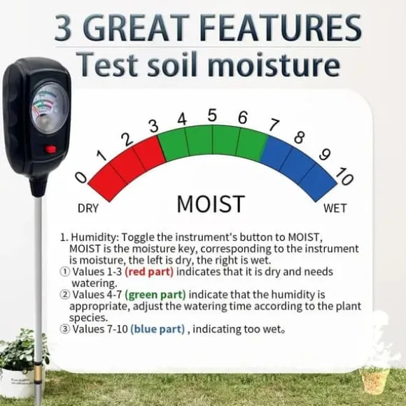 OBOSOE 3-i-1 jordtester – måler fugt, næringsstoffer og jordens pH | Have, Græsplæne, Indendørs Planter | Batterifri