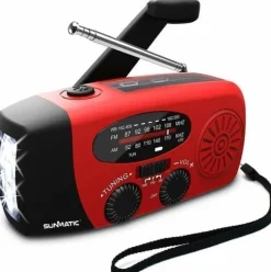 OBOSOE Krankradio med solceller, LED lommelygte og 2000mAh Powerbank SOS SUNMATIC - Vejrradio til hjemmet og camping nødsituationer med AM/FM radio