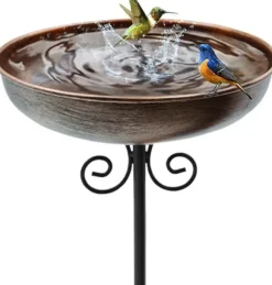 OBOSOE lille metalfuglebad til udendørs, 25 cm skål med stativ – fuglebad i rustfrit stål til have, græsplæne, terrasse – 1,5 liters kapacitet