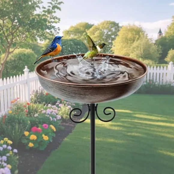 OBOSOE lille metalfuglebad til udendørs, 25 cm skål med stativ – fuglebad i rustfrit stål til have, græsplæne, terrasse – 1,5 liters kapacitet