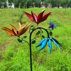 OBOSOE Lykkeblomst Vindmølle - Farverig Havepyramide i Metal | Strømfri Udendørs Dekoration til Have & Terrasse | Mors Dag-gave i Art Deco-stil