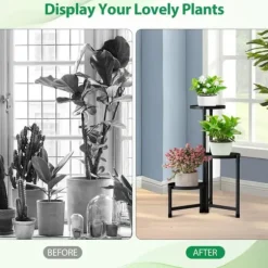 OBOSOE Metal Plant Rack 3-Level – Urtepottehylde til indendørs og udendørs (balkon, stue, kontor)