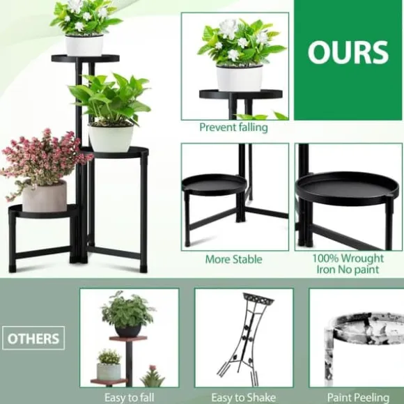 OBOSOE Metal Plant Rack 3-Level – Urtepottehylde til indendørs og udendørs (balkon, stue, kontor)