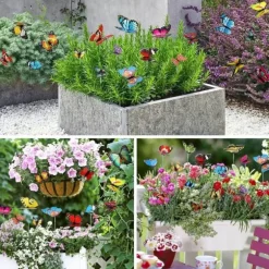 OBOSOE 50-Pack aftagelig 3D sommerfugl havedekoration – vandtæt PVC blomsterpind ornamenter til udendørs brug