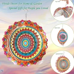 OBOSOE 2-pak 3D roterende mandala-vindspil – 15 cm mandala-dekoration til have og indendørs brug, flerfarvet