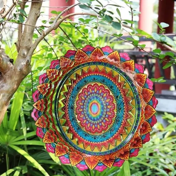 OBOSOE 2-pak 3D roterende mandala-vindspil – 15 cm mandala-dekoration til have og indendørs brug, flerfarvet