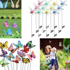 OBOSOE 52-pak havedekoration – 3D PVC sommerfugle på pinde og guldsmede med clips, til udendørs blomster- og altandekoration