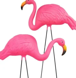 OBOSOE 2-pak lyserøde flamingo havepynt – 60 cm plastikstatuer til udendørs dekoration