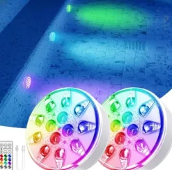 OBOSOE poolbelysning 2-pak genopladelige LED undervandslamper, IP68 vandtæt med fjernbetjening – til pool, spa og fest
