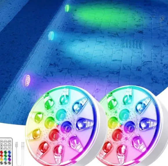 OBOSOE poolbelysning 2-pak genopladelige LED undervandslamper, IP68 vandtæt med fjernbetjening – til pool, spa og fest