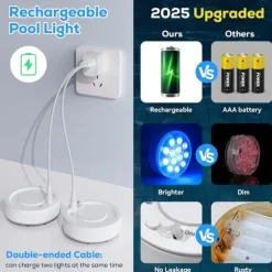 OBOSOE poolbelysning 2-pak genopladelige LED undervandslamper, IP68 vandtæt med fjernbetjening – til pool, spa og fest