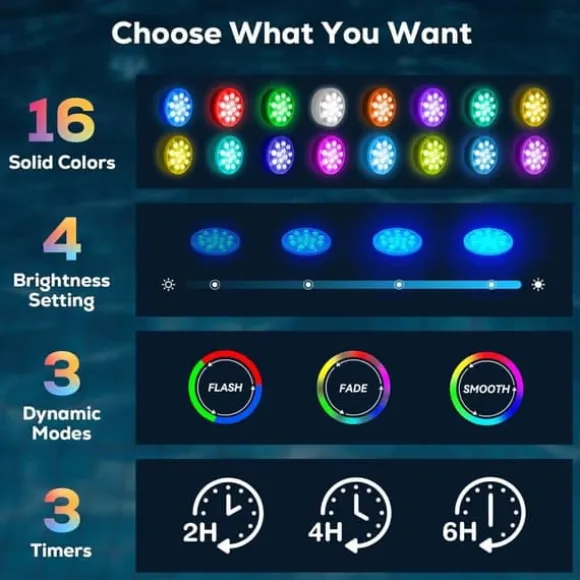 OBOSOE poolbelysning 2-pak genopladelige LED undervandslamper, IP68 vandtæt med fjernbetjening – til pool, spa og fest