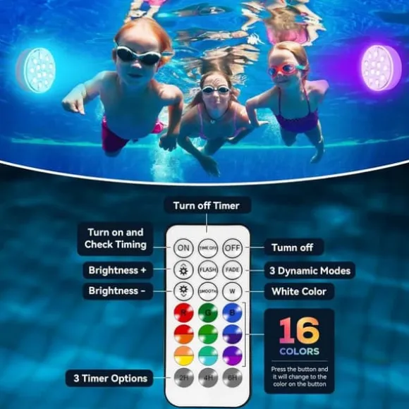 OBOSOE poolbelysning 2-pak genopladelige LED undervandslamper, IP68 vandtæt med fjernbetjening – til pool, spa og fest