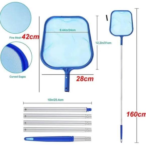 OBOSOE Poolnet/Poolskimmernet/Teleskopisk Stålstangnet - 160 cm Udtrækkelig Bladskimmer til Pool & Spa | Til under- og bebygget pool, dam og sauna
