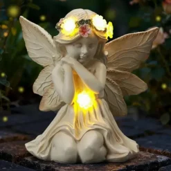 OBOSOE Solar Angel Statue Have Dekoration med LED Lys Udendørs Figur til Altan & Have