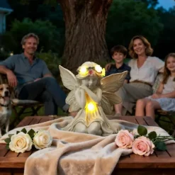 OBOSOE Solar Angel Statue Have Dekoration med LED Lys Udendørs Figur til Altan & Have