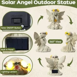 OBOSOE Solar Angel Statue Have Dekoration med LED Lys Udendørs Figur til Altan & Have