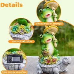 OBOSOE Solar Lampe Have Ornament Skildpadde & Frø – Udendørs Statue til Patio & Balkon