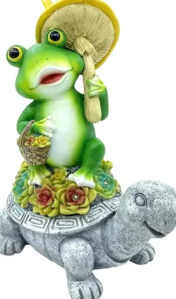 OBOSOE Solar Lampe Have Ornament Skildpadde & Frø – Udendørs Statue til Patio & Balkon