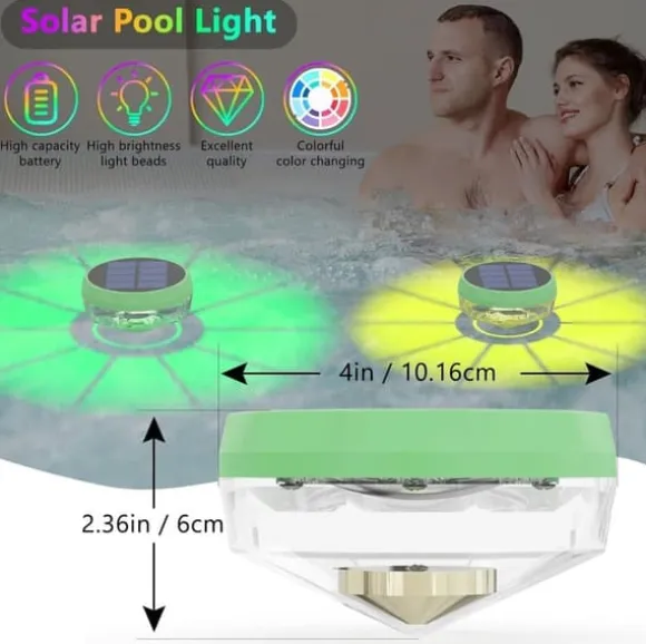 OBOSOE Solar Lights til Pool - 2-Pack RGB LED lys med automatisk farveskift, perfekt til fest og dekoration