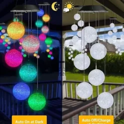 OBOSOE soldrevet vindklokke – 6 LED-lyskugler med farveskift og IP44 vandtæt design