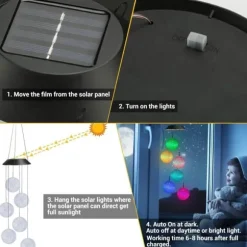 OBOSOE soldrevet vindklokke – 6 LED-lyskugler med farveskift og IP44 vandtæt design
