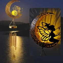 OBOSOE Solpowerad Moon Fairy Wind Chime med plettet glaskugle - Varm Testimony Wind Chime | Havepynt til veranda og græsplæne | Mindegave